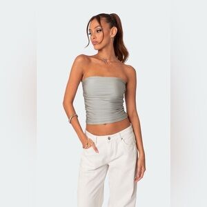 Edikted Maxeen Shiny Gathered Tube Top Size Medium
